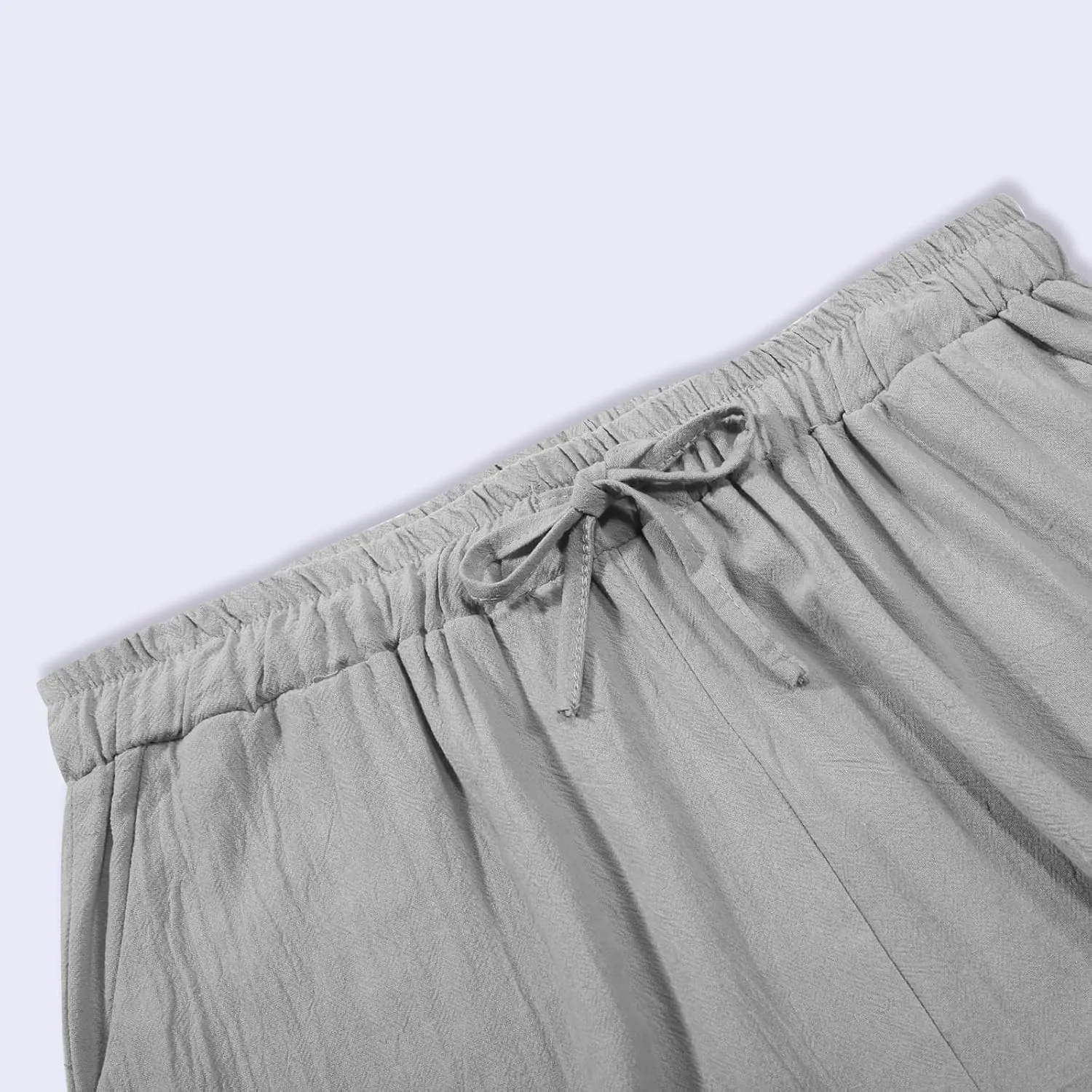 Cotton Linen Pants for Women Summer Casual Capri Pants Waist Elastic Comfy Loose Women's Palazzo Trousers with Pockets
