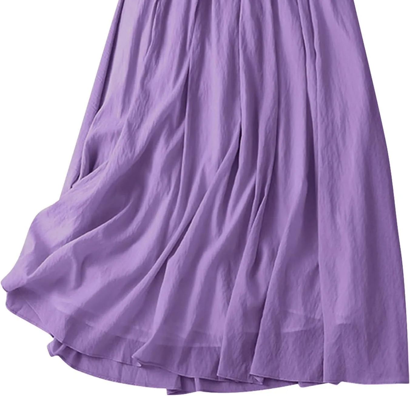 Cotton Linen Skirt for Women 2025 Trendy Solid Vintage Layered A-Line Flared Skirts Casual Elastic Waist Maxi Skirt
