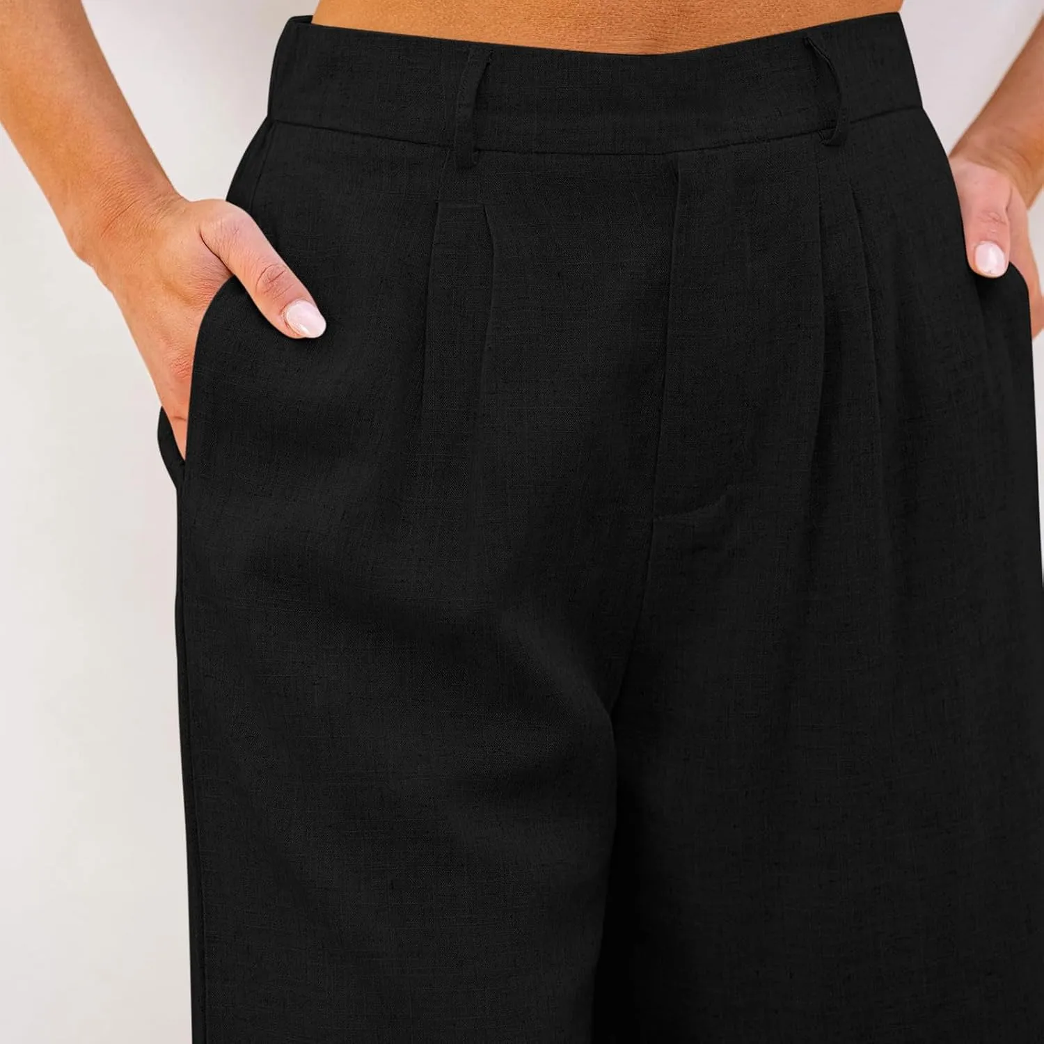 Cotton Linen Womens Bermuda Shorts Dressy Wide Leg Summer Shorts Pleated High Waisted Baggy Knee Length Short Pants
