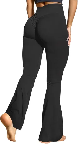 CRNTCEM Slim Fit Yoga Flared Pants for Women High Waist Pull On Wide Leg Bottom Leggings Tummy Control Work Bootcut Trousers