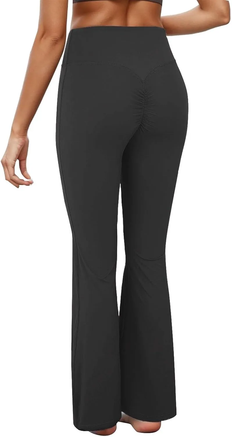 CRNTCEM Slim Fit Yoga Flared Pants for Women High Waist Pull On Wide Leg Bottom Leggings Tummy Control Work Bootcut Trousers
