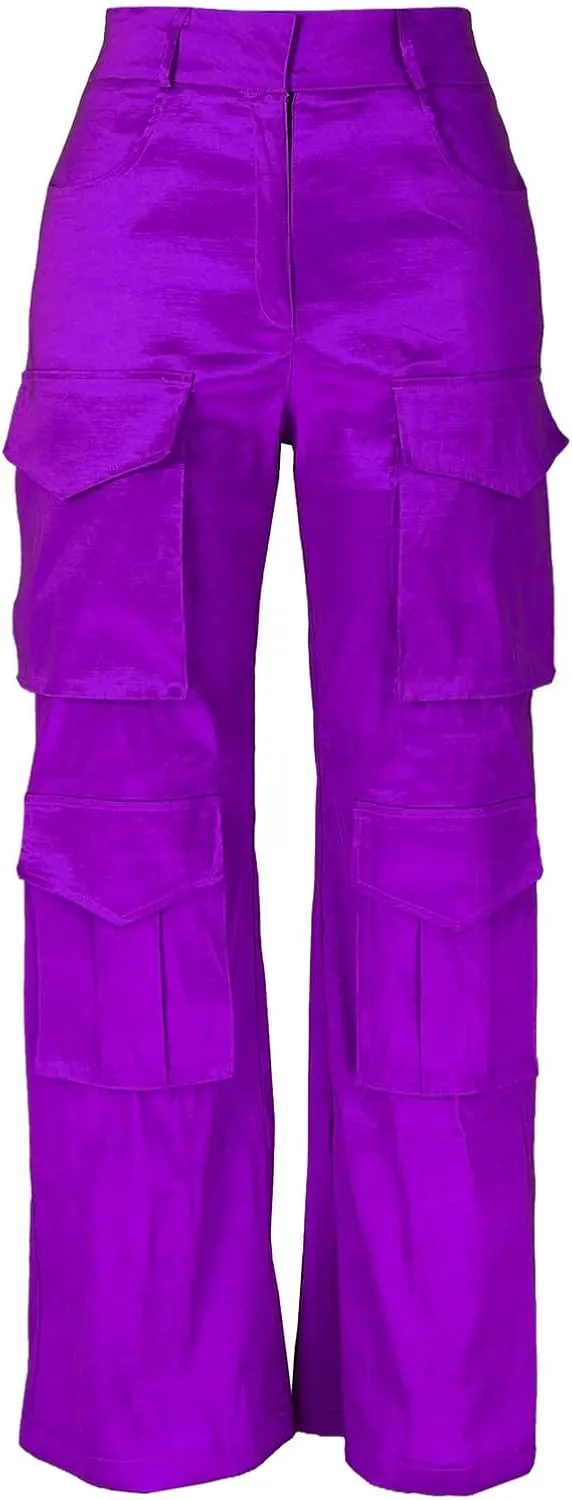 CRNTCEM Straight Leg Cargo Pants for Women Wide Leg Y2K Pants Vintage Streetwear Hip Hop Trousers with Multi Pockets