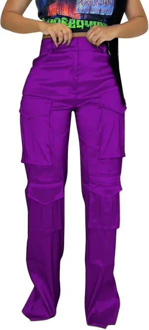 CRNTCEM Straight Leg Cargo Pants for Women Wide Leg Y2K Pants Vintage Streetwear Hip Hop Trousers with Multi Pockets