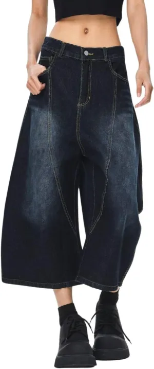Cropped Jeans for Women Men Baggy Jorts Y2k Wide Leg Jean Shorts Barrel Loose Denim Jorts Summer Clothes