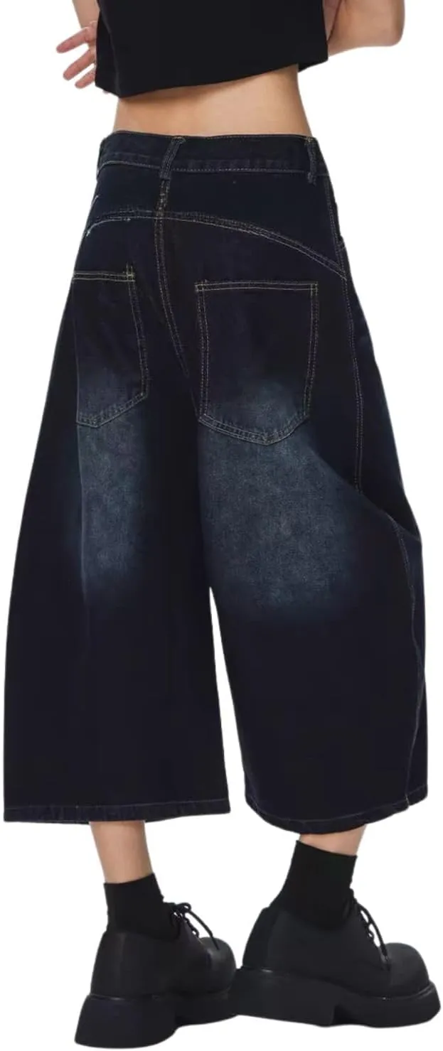 Cropped Jeans for Women Men Baggy Jorts Y2k Wide Leg Jean Shorts Barrel Loose Denim Jorts Summer Clothes