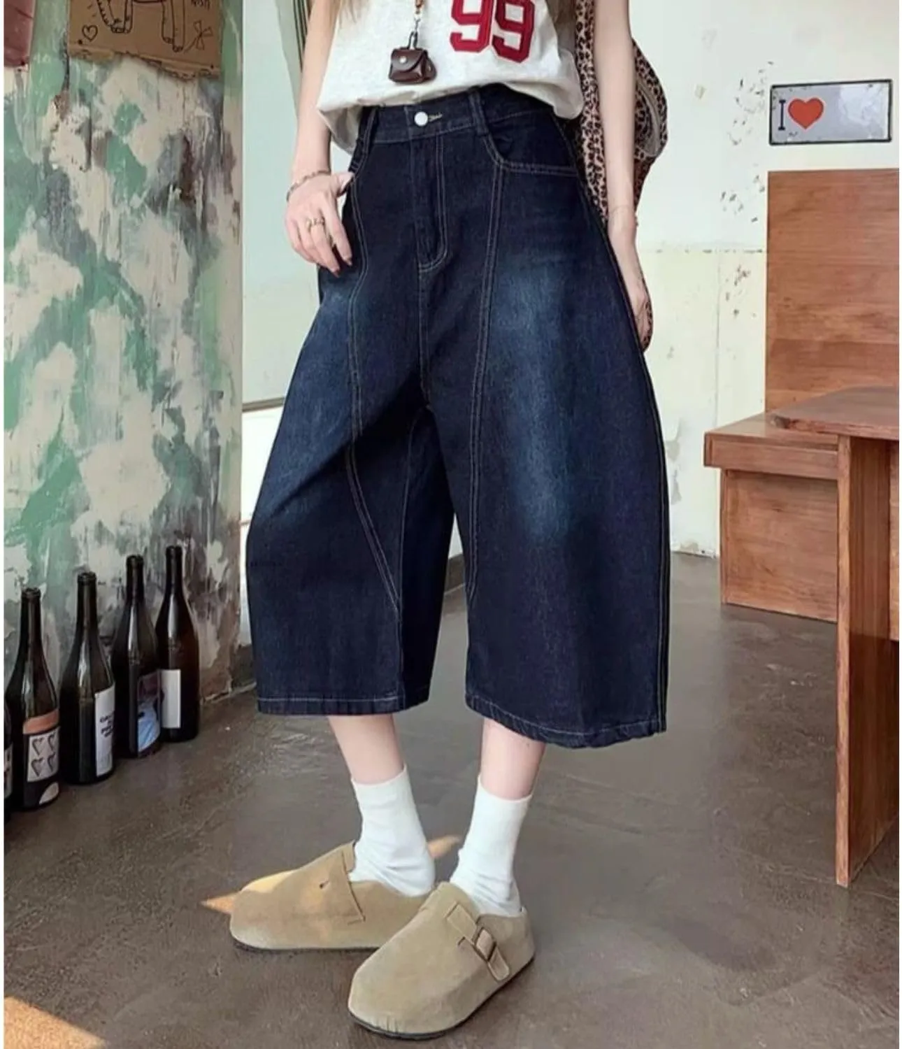Cropped Jeans for Women Men Baggy Jorts Y2k Wide Leg Jean Shorts Barrel Loose Denim Jorts Summer Clothes