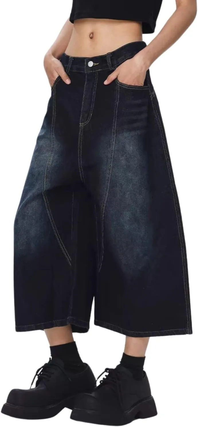 Cropped Jeans for Women Men Baggy Jorts Y2k Wide Leg Jean Shorts Barrel Loose Denim Jorts Summer Clothes