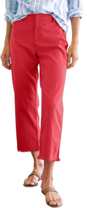 Cropped Linen Pants Women Dressy High Waisted Raw Hem Teacher Pants Summer Casual Summer Capris with Pockets