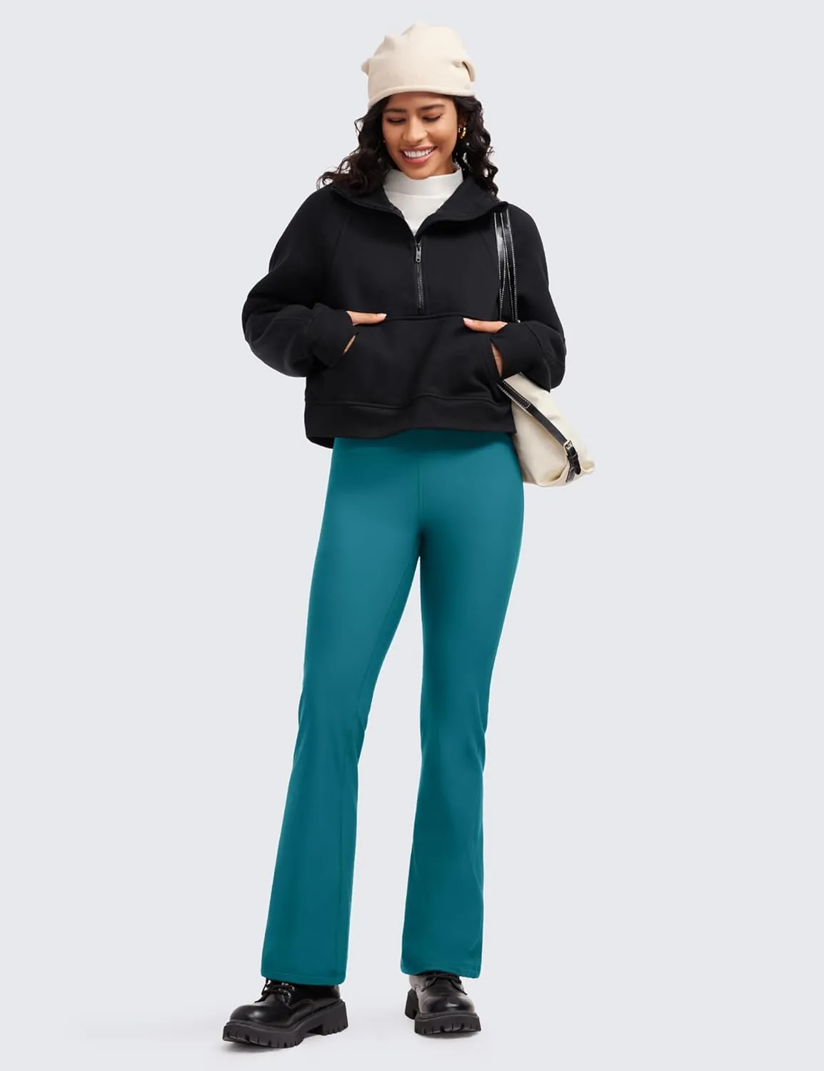 CRZ YOGA Womens Fleece Lined Flare Leggings 31" Bootcut Yoga Pants Tummy Control Winter Thermal Warm Soft Casual Lounge