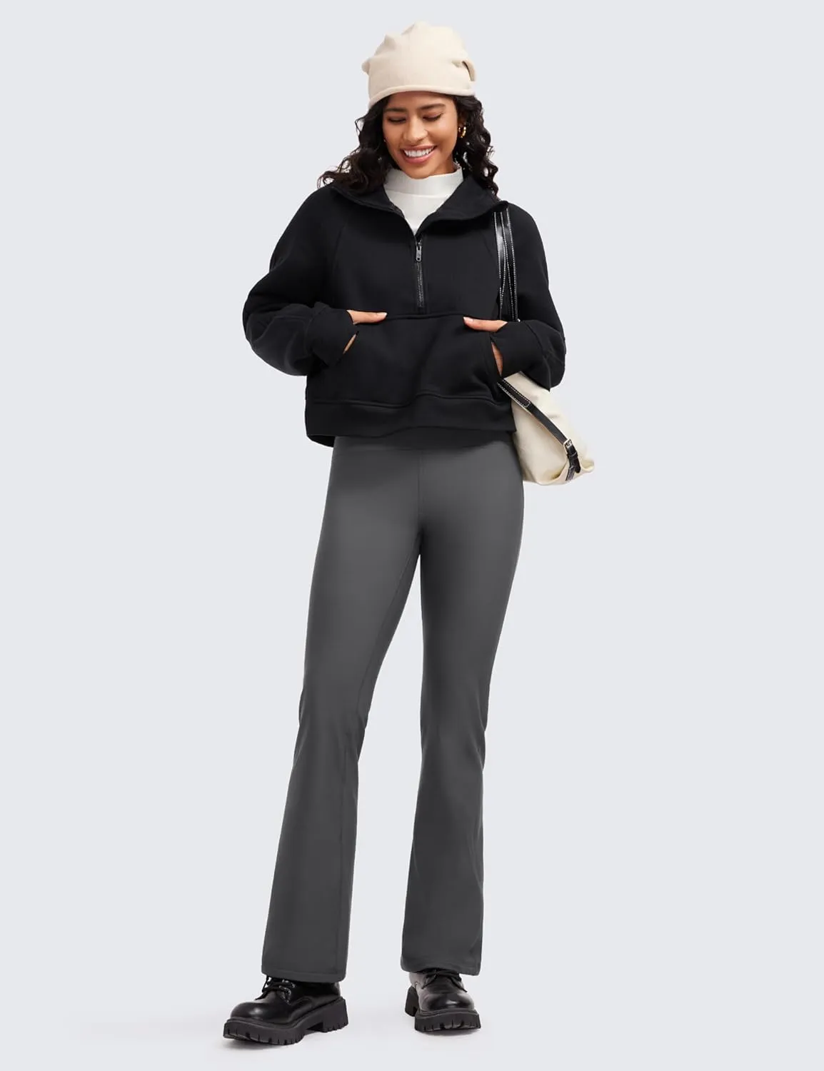 CRZ YOGA Womens Fleece Lined Flare Leggings 31" Bootcut Yoga Pants Tummy Control Winter Thermal Warm Soft Casual Lounge