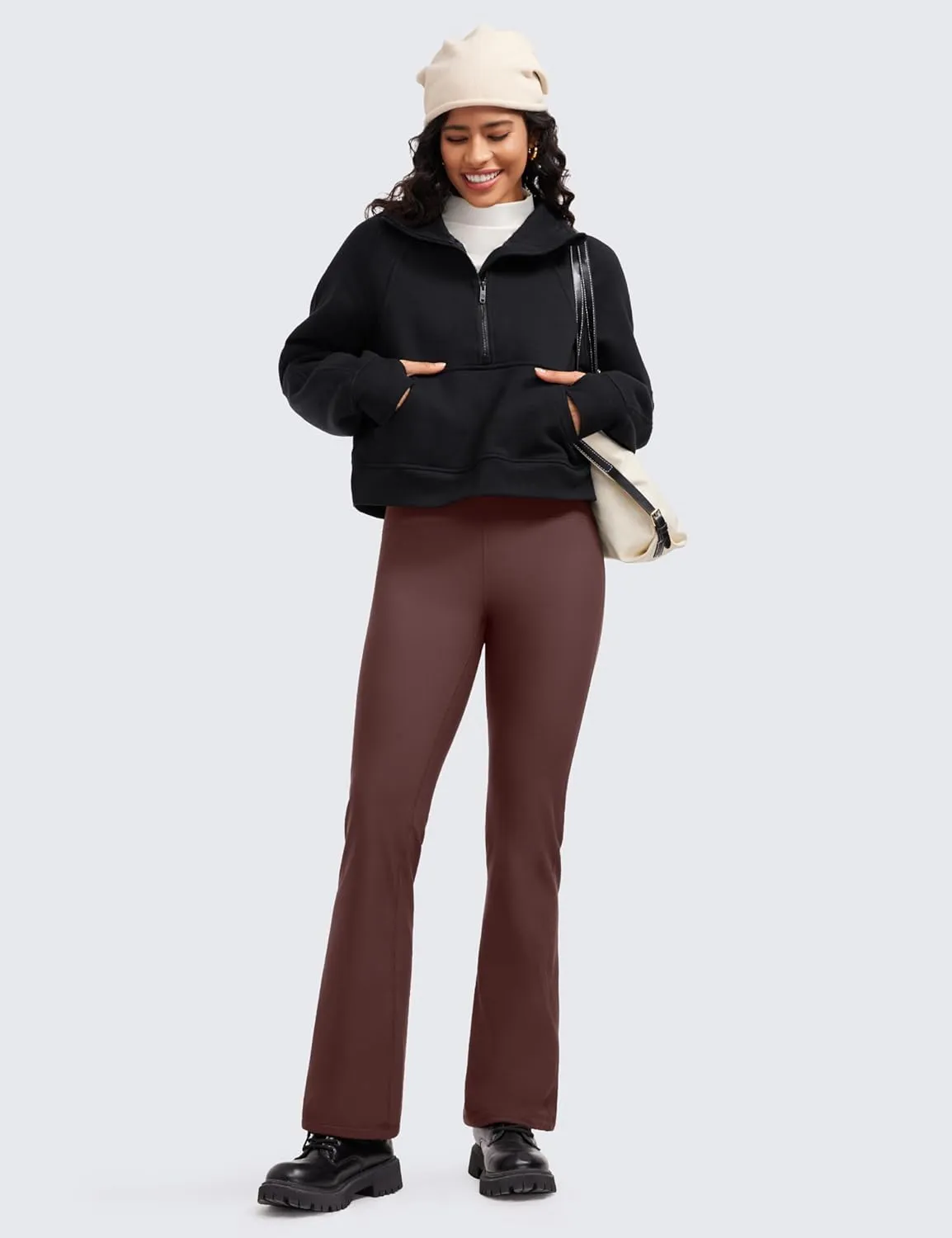 CRZ YOGA Womens Fleece Lined Flare Leggings 31" Bootcut Yoga Pants Tummy Control Winter Thermal Warm Soft Casual Lounge