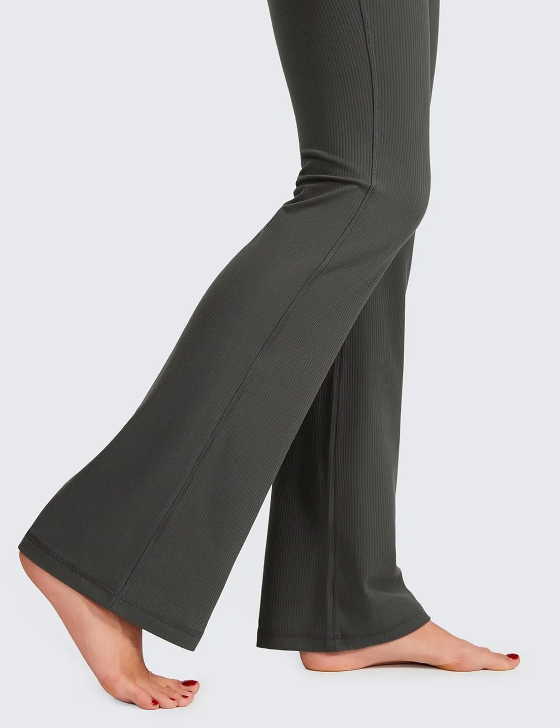 CRZ YOGA Womens Ribbed High Waist Flare Leggings 31" - Bootcut Wide Leg Yoga Pants with Pocket Soft Casual Lounge Comfy