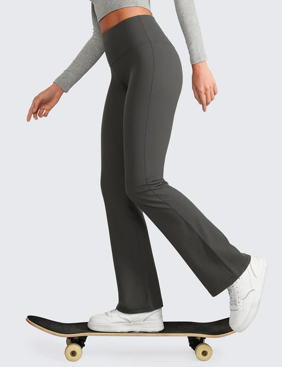 CRZ YOGA Womens Ribbed High Waist Flare Leggings 31" - Bootcut Wide Leg Yoga Pants with Pocket Soft Casual Lounge Comfy