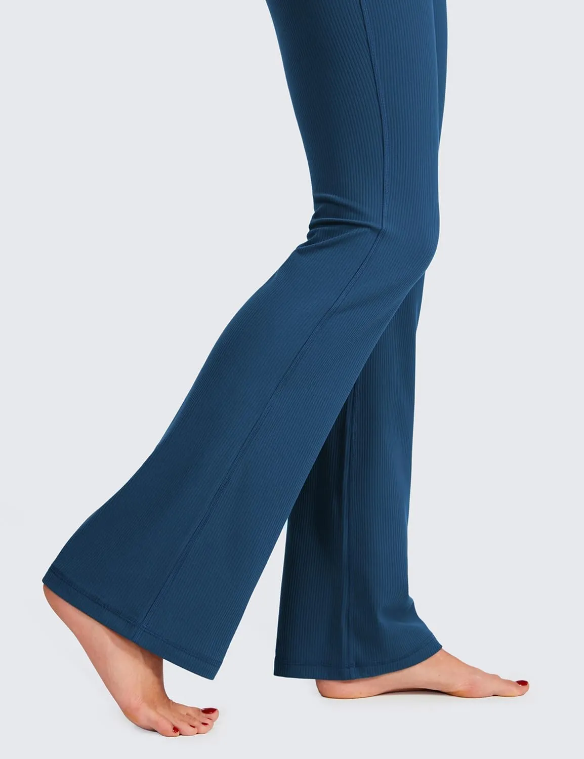 CRZ YOGA Womens Ribbed High Waist Flare Leggings 31" - Bootcut Wide Leg Yoga Pants with Pocket Soft Casual Lounge Comfy