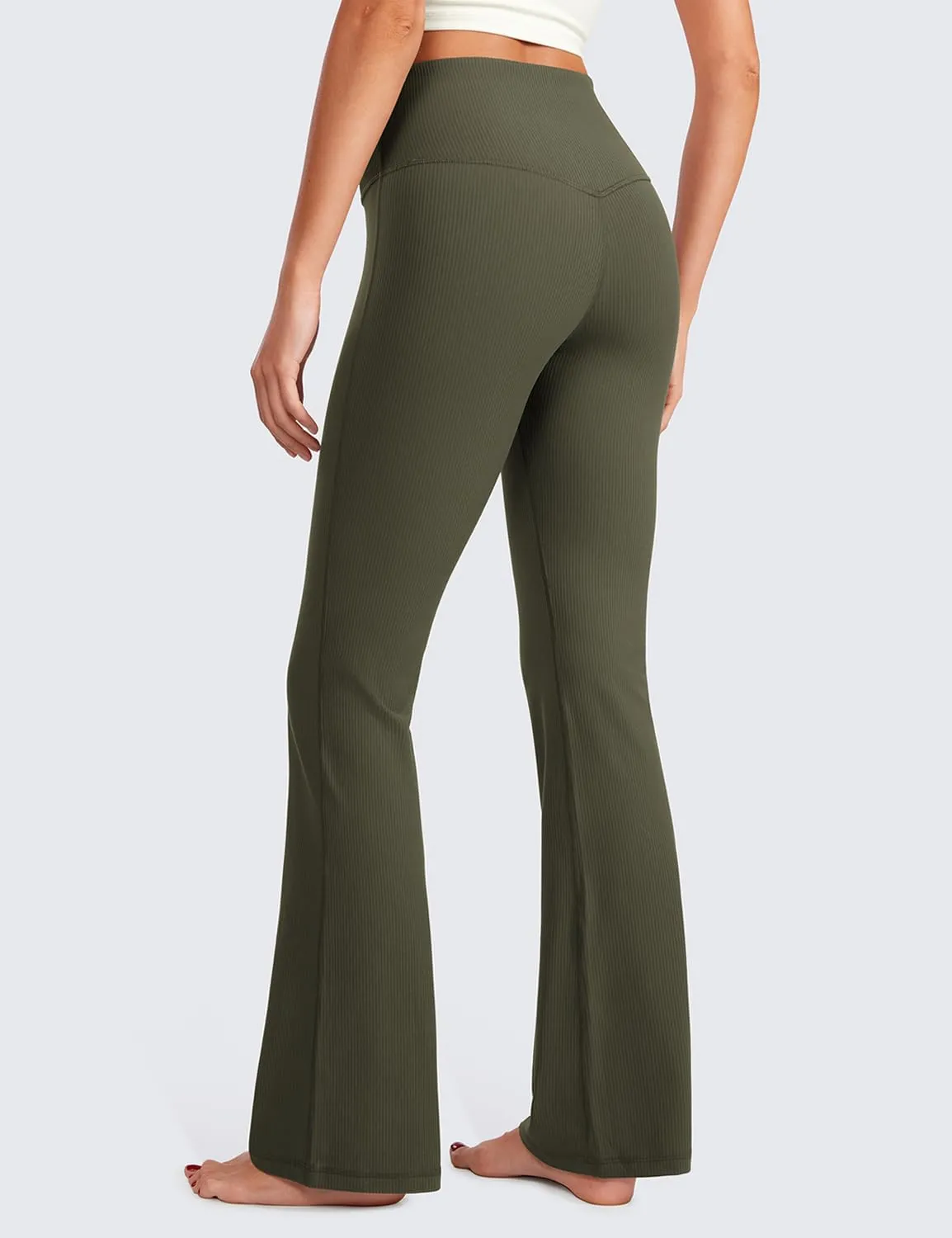 CRZ YOGA Womens Ribbed High Waist Flare Leggings 31" - Bootcut Wide Leg Yoga Pants with Pocket Soft Casual Lounge Comfy