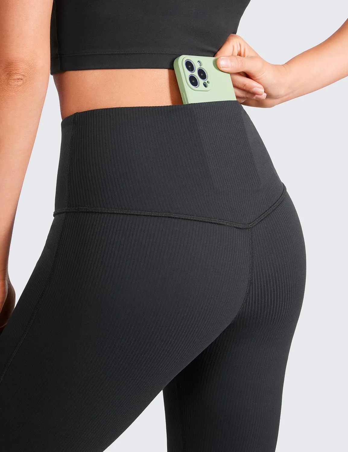 CRZ YOGA Womens Ribbed High Waist Flare Leggings 31" - Bootcut Wide Leg Yoga Pants with Pocket Soft Casual Lounge Comfy