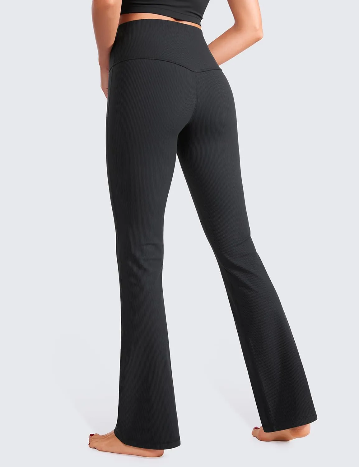 CRZ YOGA Womens Ribbed High Waist Flare Leggings 31" - Bootcut Wide Leg Yoga Pants with Pocket Soft Casual Lounge Comfy