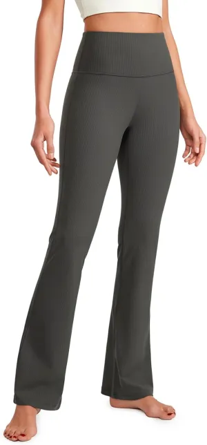 CRZ YOGA Womens Ribbed High Waist Flare Leggings 31" - Bootcut Wide Leg Yoga Pants with Pocket Soft Casual Lounge Comfy