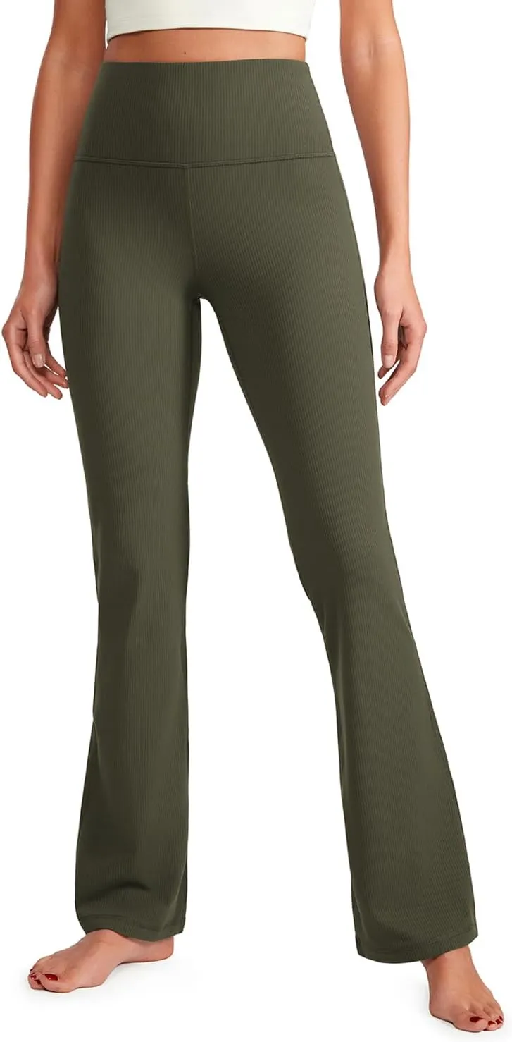 CRZ YOGA Womens Ribbed High Waist Flare Leggings 31" - Bootcut Wide Leg Yoga Pants with Pocket Soft Casual Lounge Comfy