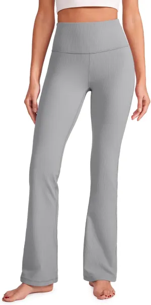 CRZ YOGA Womens Ribbed High Waist Flare Leggings 31" - Bootcut Wide Leg Yoga Pants with Pocket Soft Casual Lounge Comfy