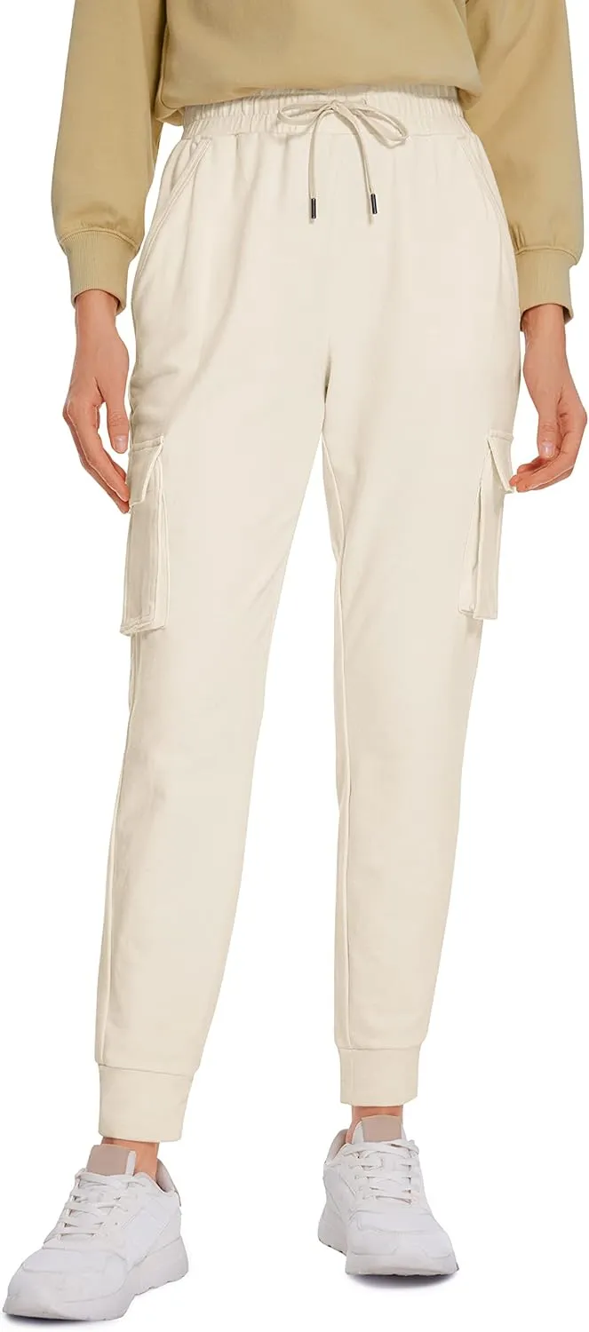 CRZ YOGA Womens Sweatpants Lightweight Cotton Cargo Joggers with 6 Pockets High Waisted Super Soft Casual Sweat Pants