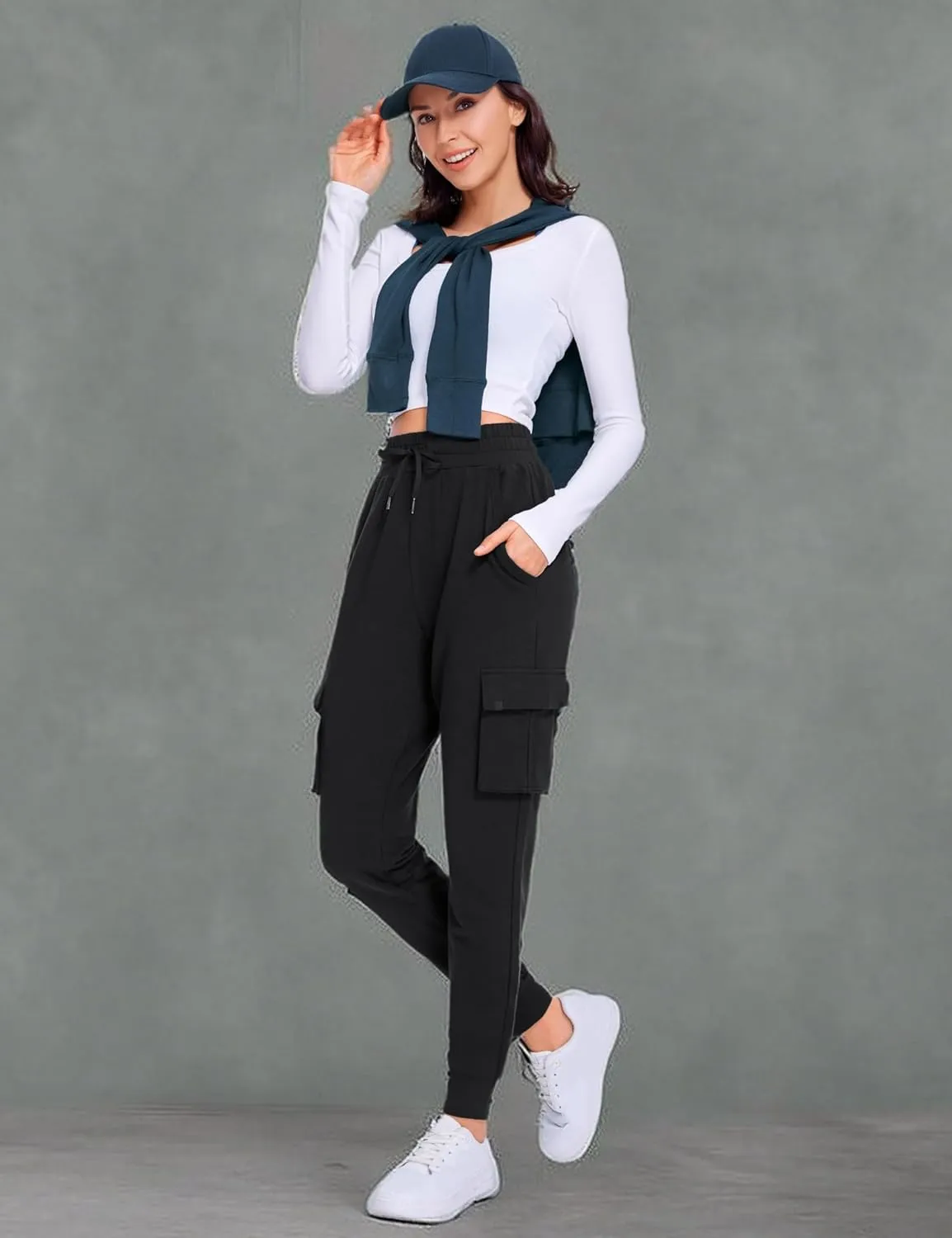 CRZ YOGA Womens Sweatpants Lightweight Cotton Cargo Joggers with 6 Pockets High Waisted Super Soft Casual Sweat Pants