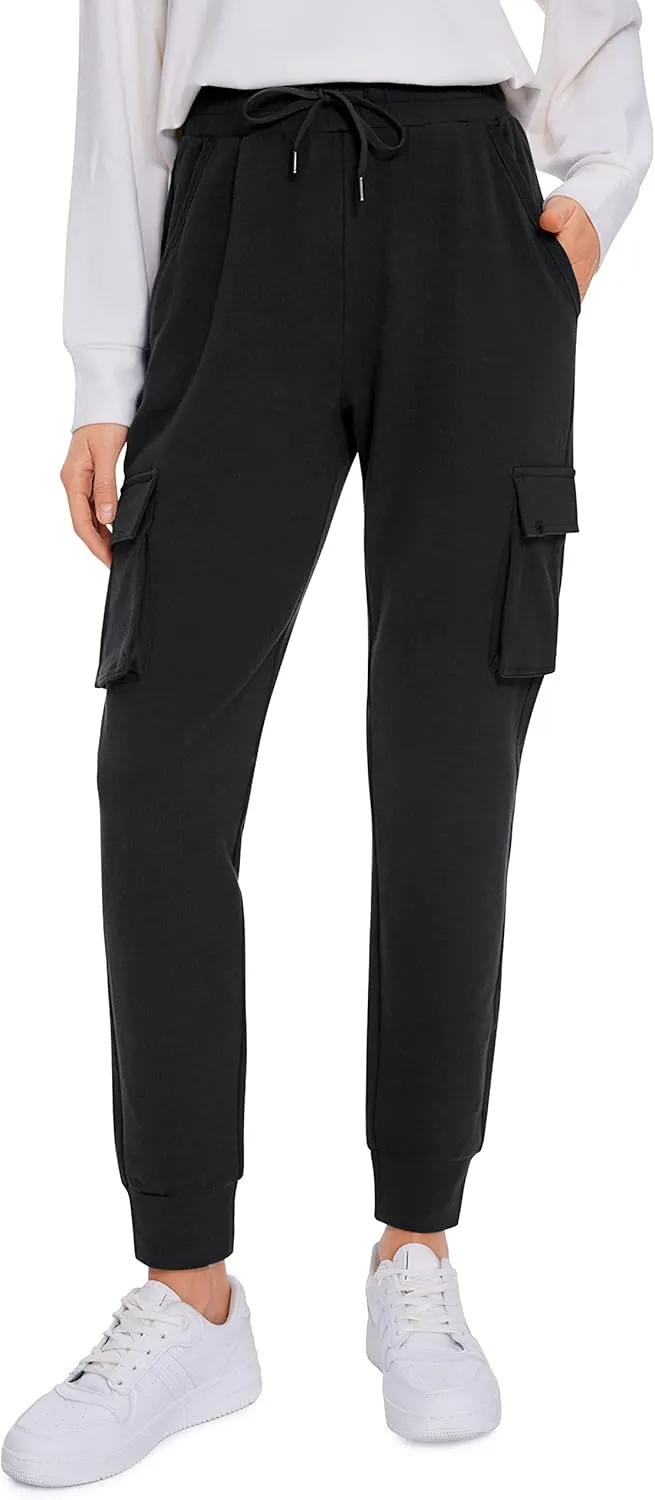 CRZ YOGA Womens Sweatpants Lightweight Cotton Cargo Joggers with 6 Pockets High Waisted Super Soft Casual Sweat Pants