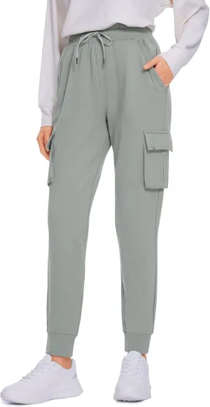 CRZ YOGA Womens Sweatpants Lightweight Cotton Cargo Joggers with 6 Pockets High Waisted Super Soft Casual Sweat Pants