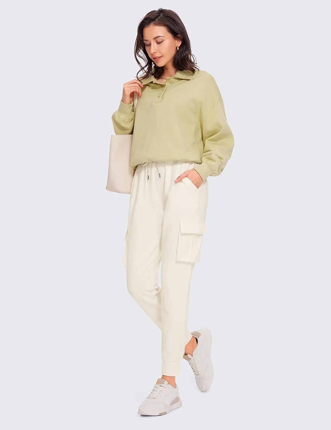 CRZ YOGA Womens Sweatpants Lightweight Cotton Cargo Joggers with 6 Pockets High Waisted Super Soft Casual Sweat Pants