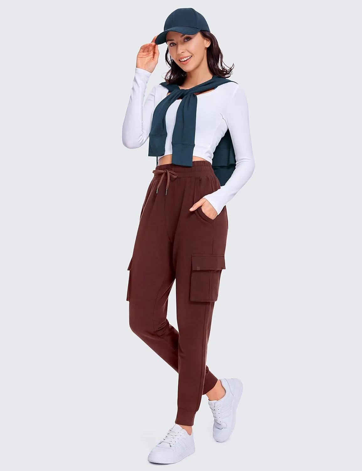CRZ YOGA Womens Sweatpants Lightweight Cotton Cargo Joggers with 6 Pockets High Waisted Super Soft Casual Sweat Pants
