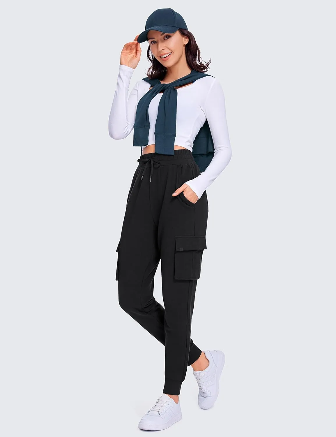 CRZ YOGA Womens Sweatpants Lightweight Cotton Cargo Joggers with 6 Pockets High Waisted Super Soft Casual Sweat Pants
