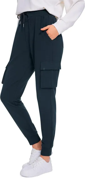CRZ YOGA Womens Sweatpants Lightweight Cotton Cargo Joggers with 6 Pockets High Waisted Super Soft Casual Sweat Pants