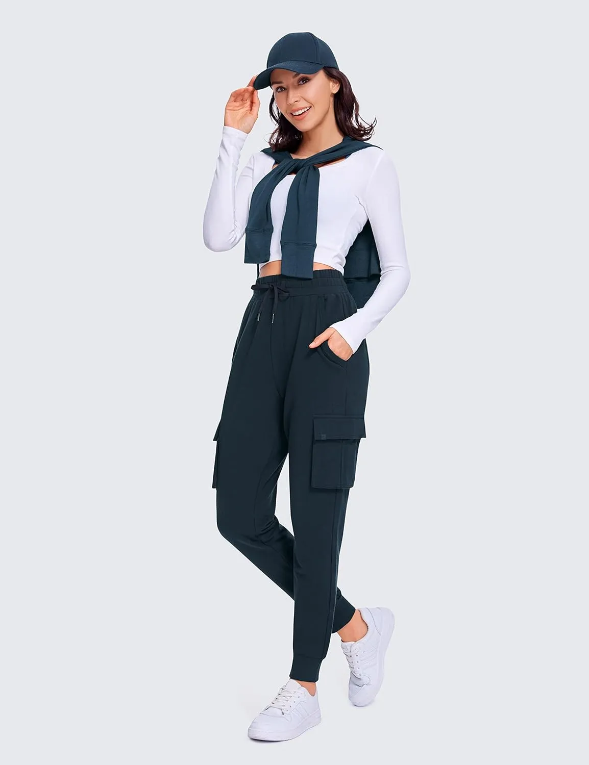 CRZ YOGA Womens Sweatpants Lightweight Cotton Cargo Joggers with 6 Pockets High Waisted Super Soft Casual Sweat Pants