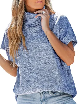 CUPSHE Women's Turtleneck Sweaters Cap Sleeve Knitted Casual Fit Pullover Tops Trendy Fall 2024