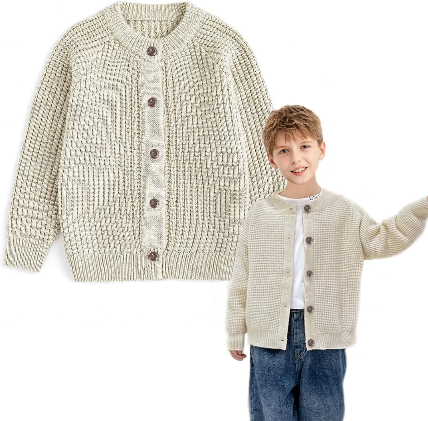 Curipeer Boys' Cardigan Knitted Sweater Fall Button Up Sweater Cardigan for Toddler Boys 3-14Y