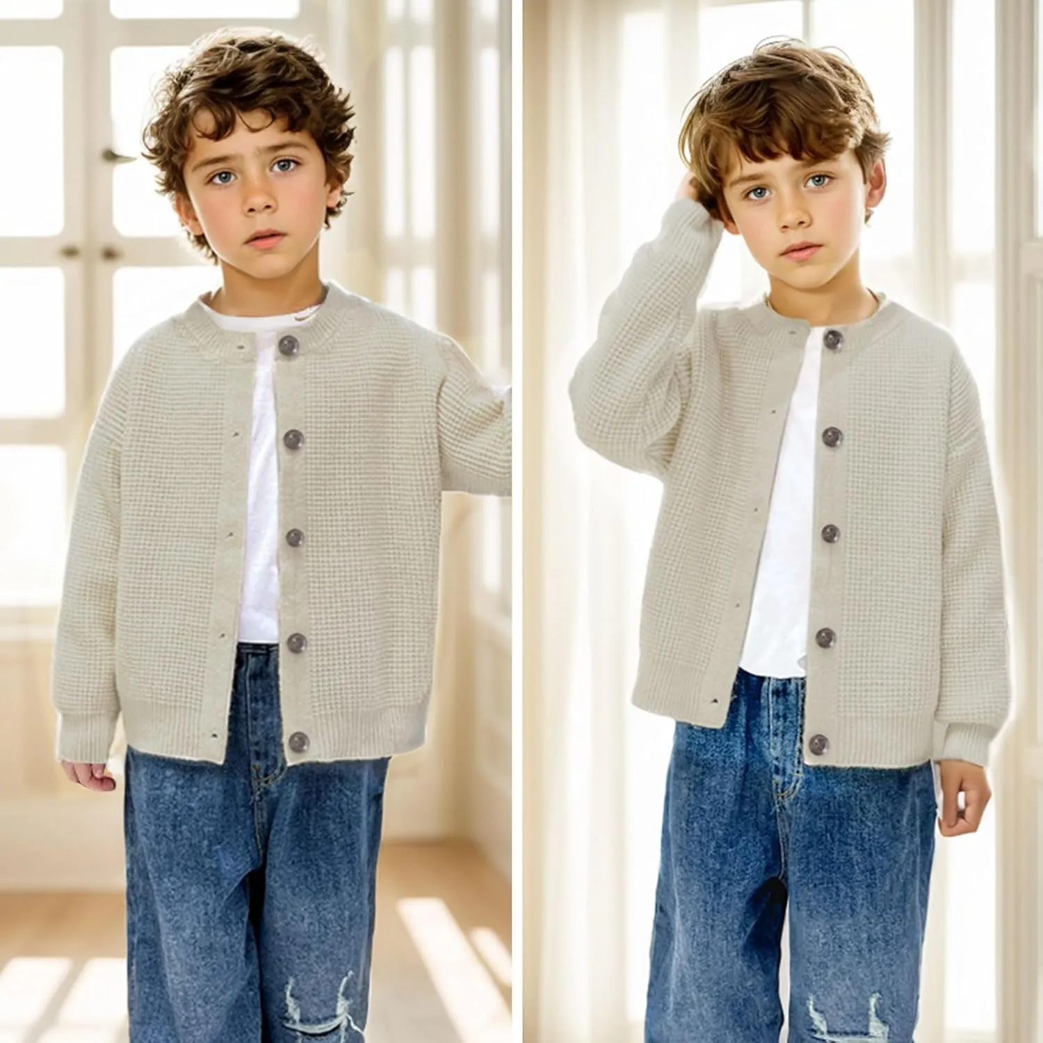 Curipeer Boys' Cardigan Knitted Sweater Fall Button Up Sweater Cardigan for Toddler Boys 3-14Y