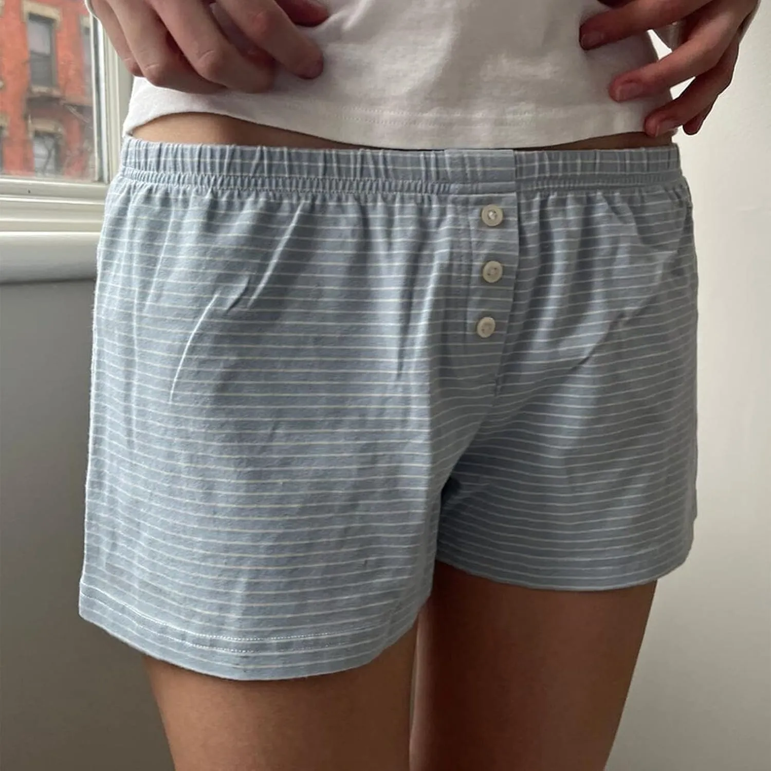 Cute Pajama Shorts for Women Y2K Sexy Low Rise Lounge Floral Shorts Comfy Striped Button Boxers Pj Bottoms Sleepwear