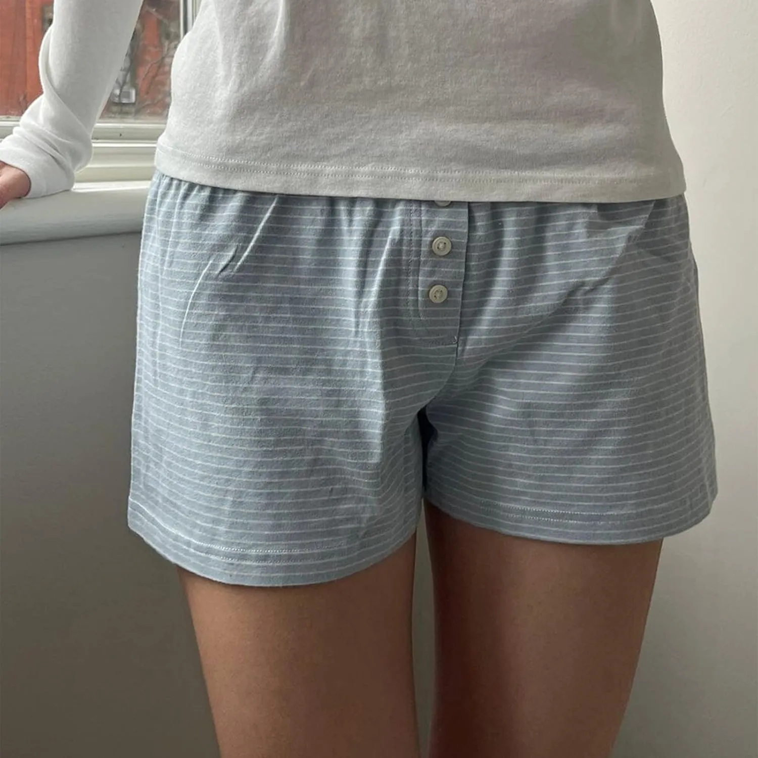 Cute Pajama Shorts for Women Y2K Sexy Low Rise Lounge Floral Shorts Comfy Striped Button Boxers Pj Bottoms Sleepwear