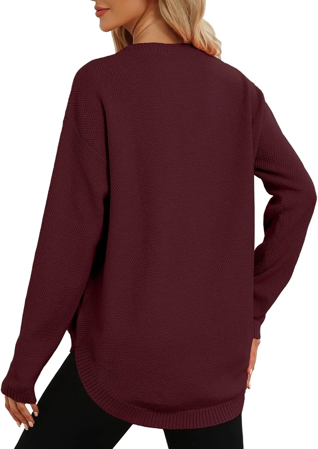 DB MOON Women Crewneck Long Sleeve Knitted Sweater 2025 Loose Fit Soft Solid Pullover