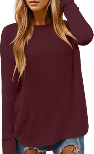 DB MOON Women Crewneck Long Sleeve Knitted Sweater 2025 Loose Fit Soft Solid Pullover