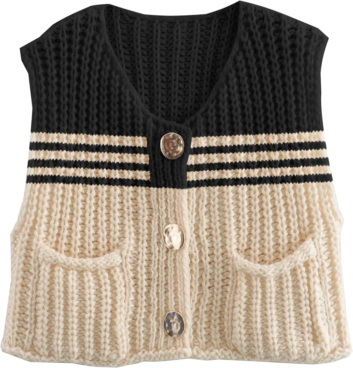 Disamer Sleeveless Sweater Vest for Women Crochet Knit Button Down Crop Cardigan Sleeveless Tank Tops with Pockets