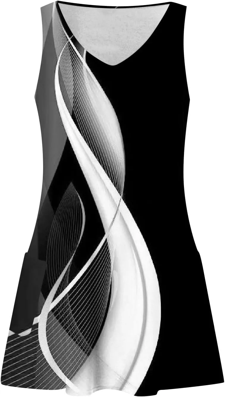 Dresses for Women 2024 Pockets Printed Tank Dresses Sleeveless V Neck Sundresses Trendy Elegant Mini Dresses