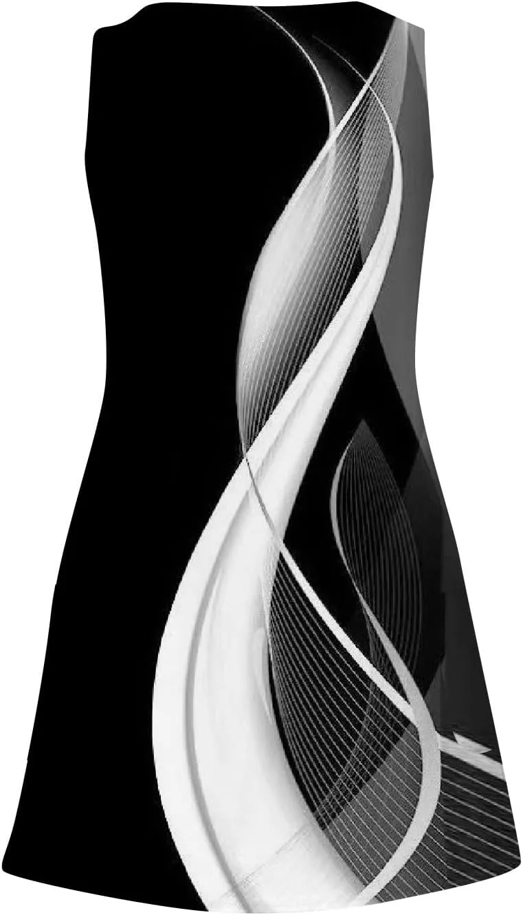 Dresses for Women 2024 Pockets Printed Tank Dresses Sleeveless V Neck Sundresses Trendy Elegant Mini Dresses