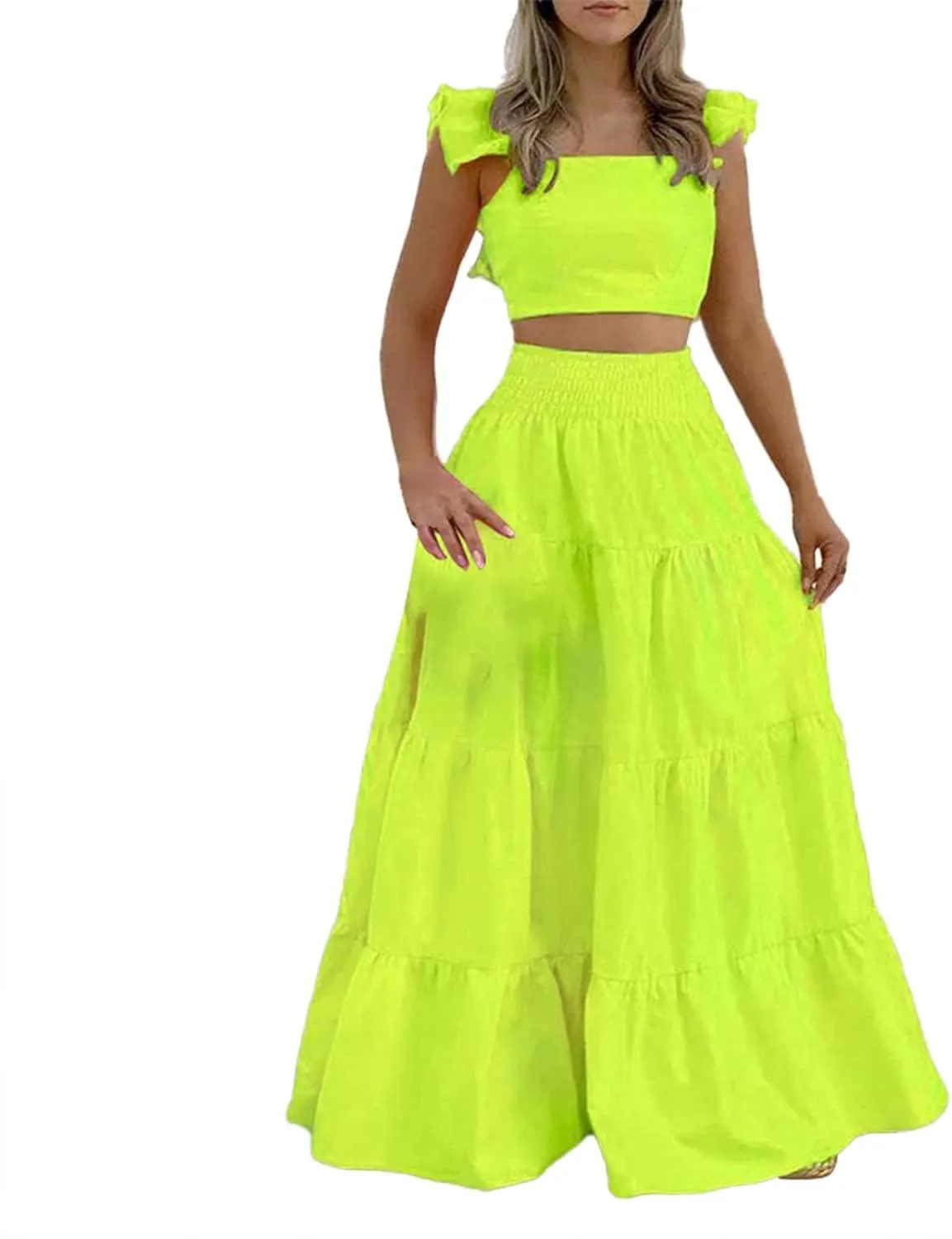 Dresses for Women 2024 Sleeveless Patchwork Square Neck Summer Floral Maxi Dress Sundresses Ruffle Hem Casual Party Dresses