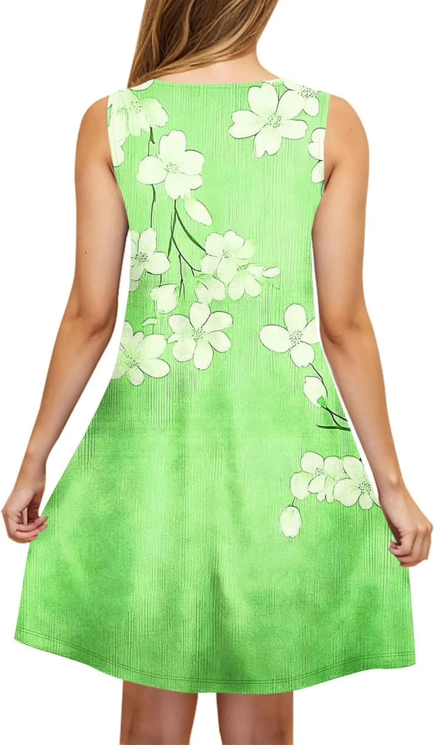 Dresses for Women 2025 Casual Floral Print Sleeveless Crewneck Flowy Mini Dress A Line Summer Beach Vacation Sundress