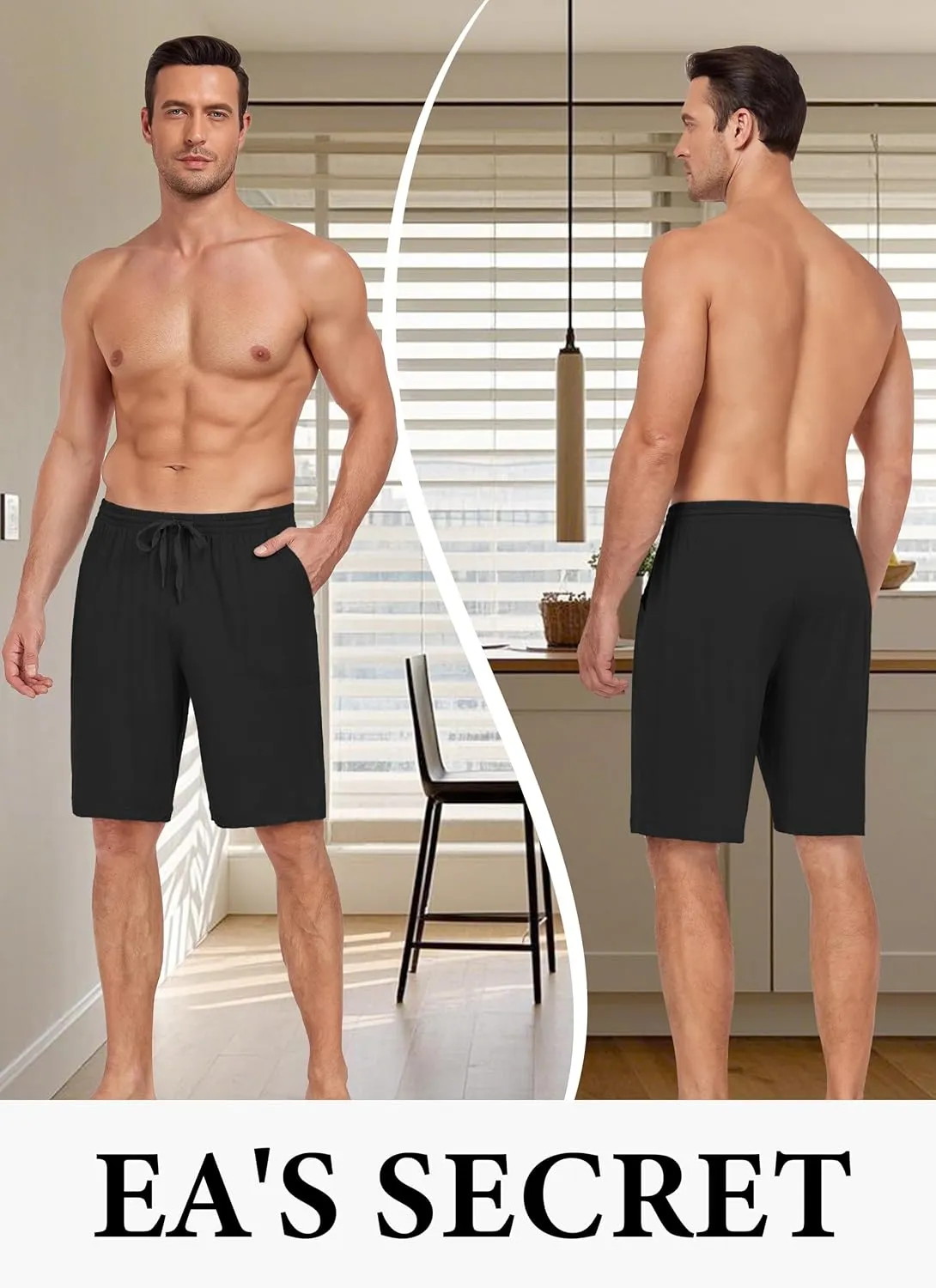 EA'S SECRET Mens Pajama Shorts Bamboo Drawstring Men's Sleep Shorts Soft Lounge Pajama Bottoms with Pockets 2 Pack