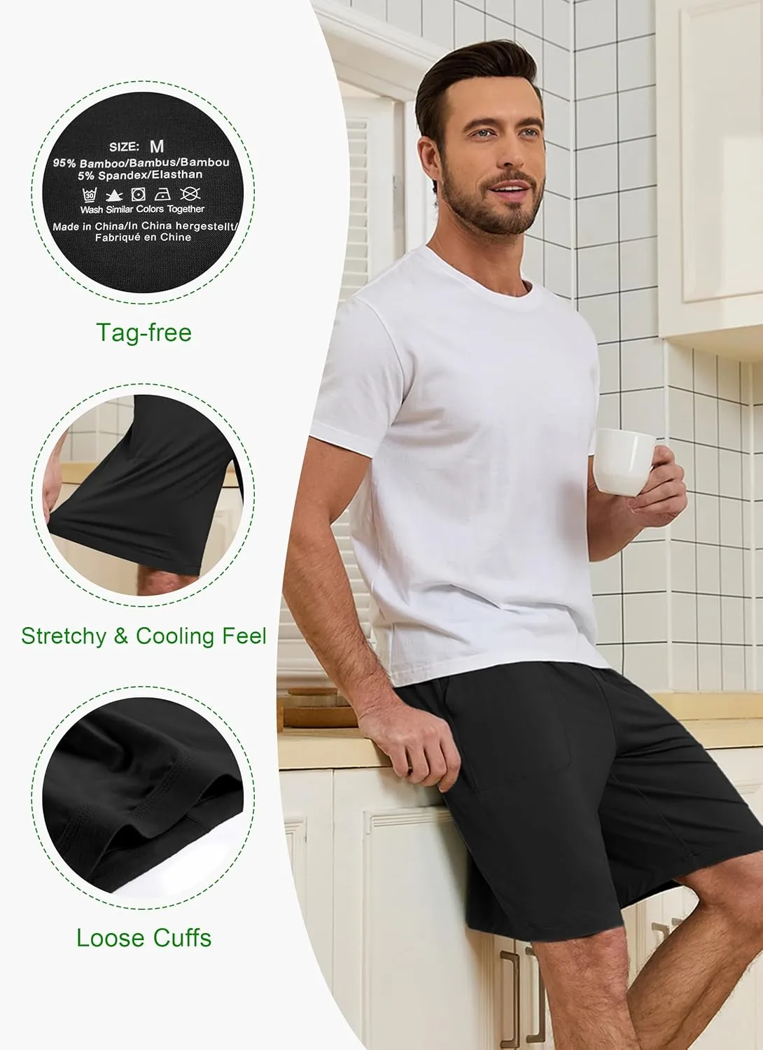 EA'S SECRET Mens Pajama Shorts Bamboo Drawstring Men's Sleep Shorts Soft Lounge Pajama Bottoms with Pockets 2 Pack