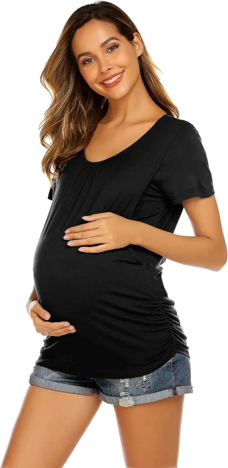 Ekouaer Women's Nursing Tops for Breastfeeding 3 Pack Maternity Shirts Double Layer Pregnancy Clothes Postpartum Tee Shirt
