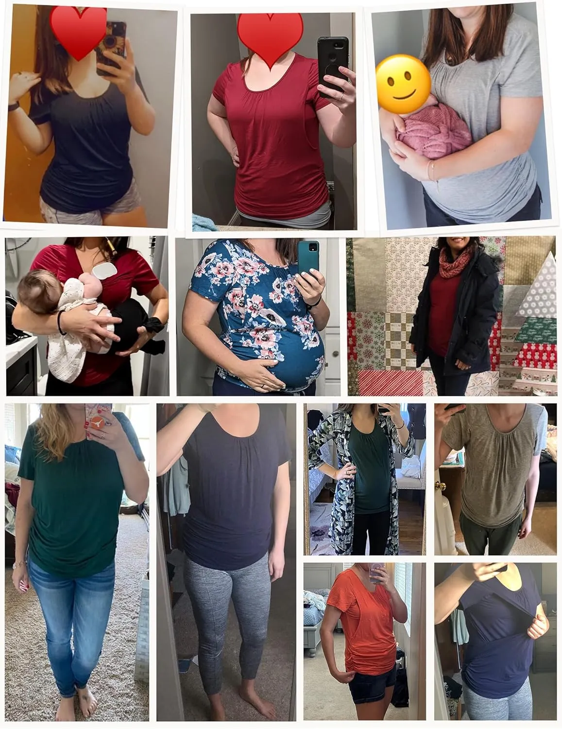 Ekouaer Women's Nursing Tops for Breastfeeding 3 Pack Maternity Shirts Double Layer Pregnancy Clothes Postpartum Tee Shirt