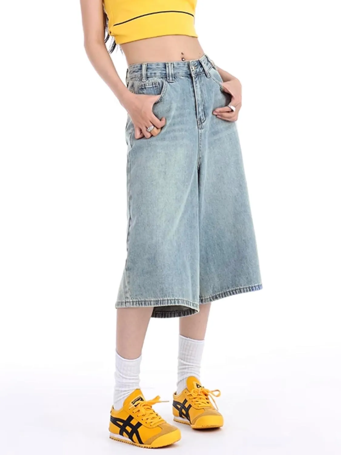 EMMIOL Womens Jorts Jean Baggy Shorts Casual 2025 Summer Trendy Wide Leg Long Denim Shorts Y2K Streetwear